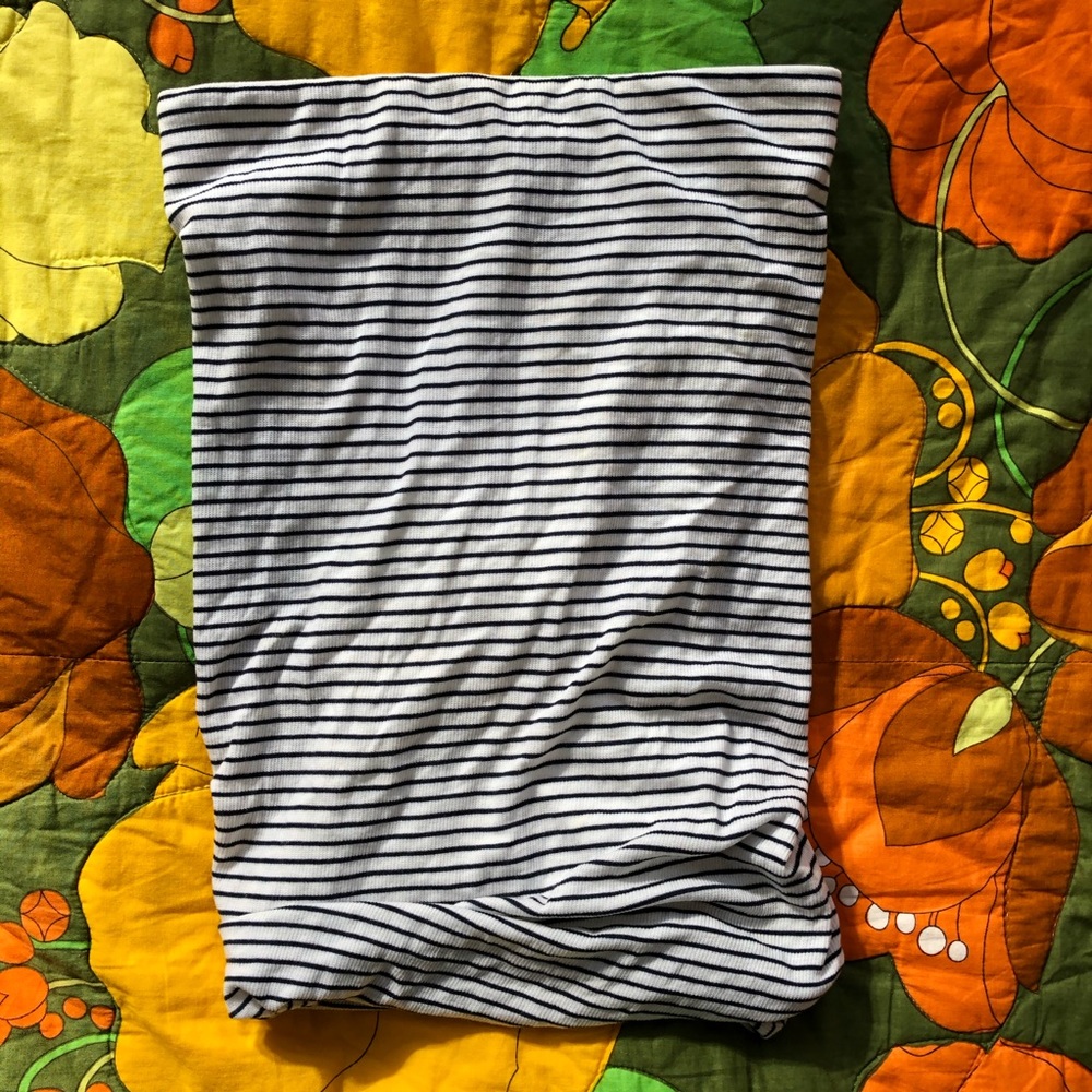BCBGMaxaria white ans navy striped tube top